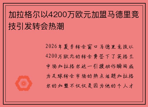 加拉格尔以4200万欧元加盟马德里竞技引发转会热潮